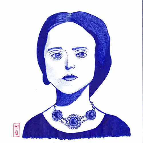 La dame au collier - portrait au stylo Bic bleu réalisé par Mikl