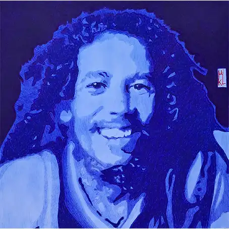 Bob Marley portrait au stylo Bic. Format 16 x 16 cm