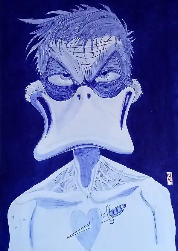 Portrait de Donald Duck version dépressif au stylo Bic