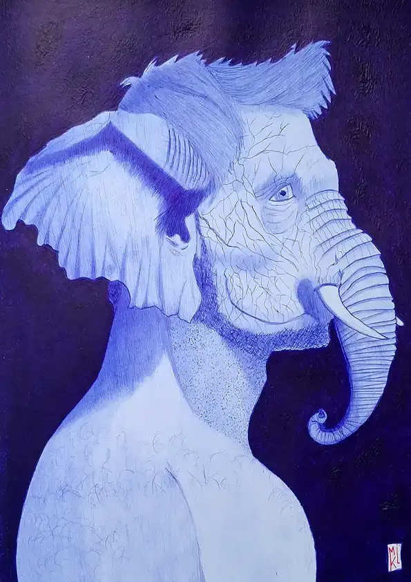 Gantril mi-homme mi-éléphant - Dessin au stylo Bic