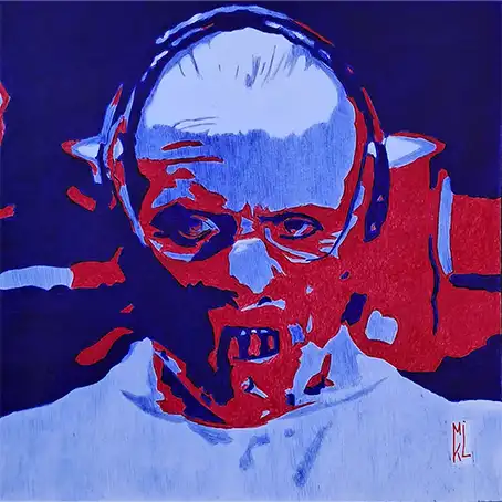 Hannibal Lecter - Dessin au stylo Bic. Format 16 x 16 cm