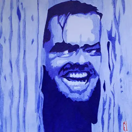 Portrait de Jack Nicholson dans le film Shining, au stylo Bic. Format 16 x 16 cm