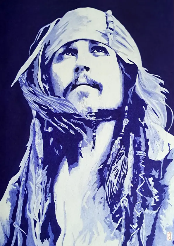 Portrait de jack Sparrow - Pirate des Caraïbes, au stylo Bic. Format A3