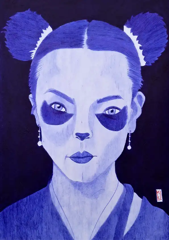 Meylinn mi-femme mi-panda - Dessin au stylo Bic. Format A4