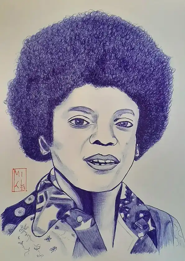 Portrait de Michael Jackson, époque Jackson Five, au stylo Bic
