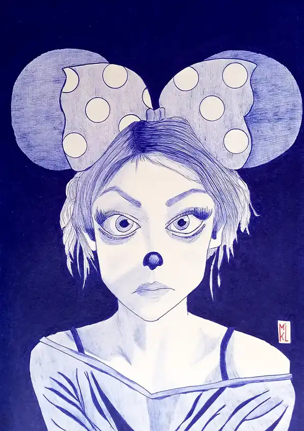 Portrait de Minnie Mouse, version dépressive, au stylo Bic