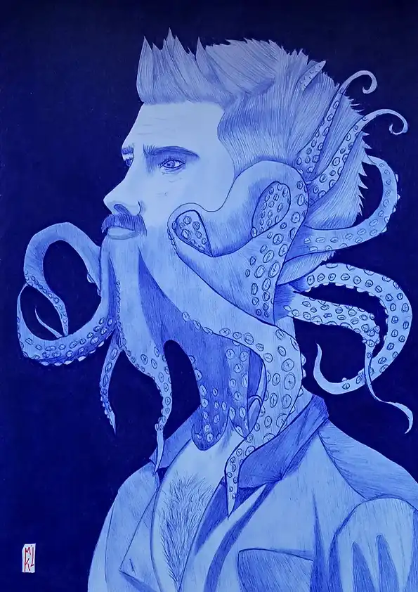Naüthar mi-homme mi-poulpe - Dessin au stylo Bic