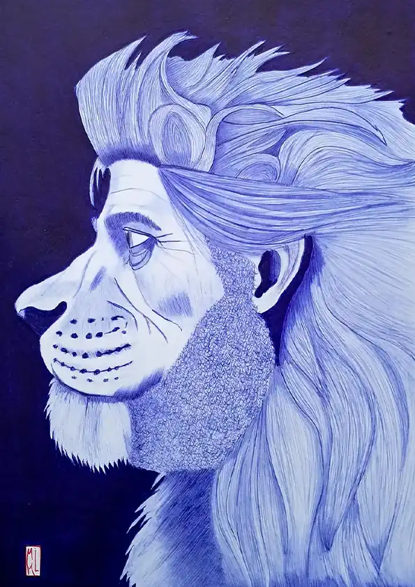 Néméor mi-homme mi-lion - Dessin au stylo Bic