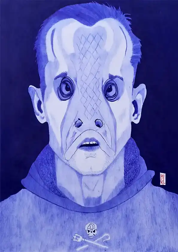 Neriko mi-homme mi-poisson - Dessin au stylo Bic. Format A4