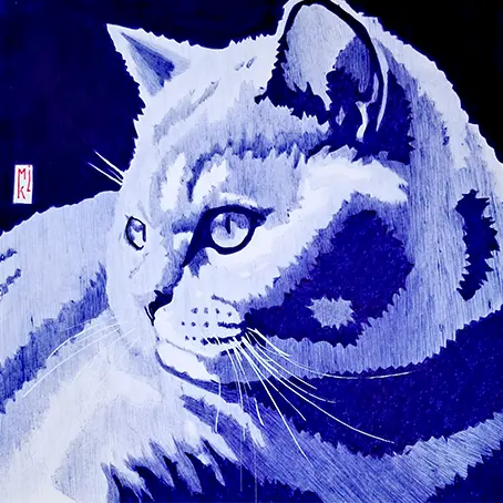 Portrait de Romy ; ma directrice artistique, au stylo Bic. Format 16 x 16 cm