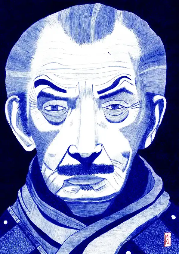 Portrait au stylo Bic d'un samouraï