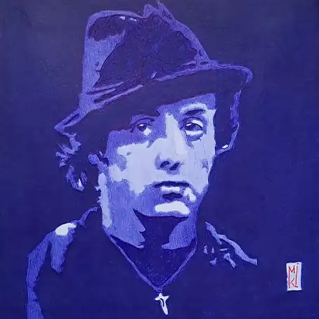 Portrait de Sylvester Stallone au stylo Bic. Format 16 x 16 cm