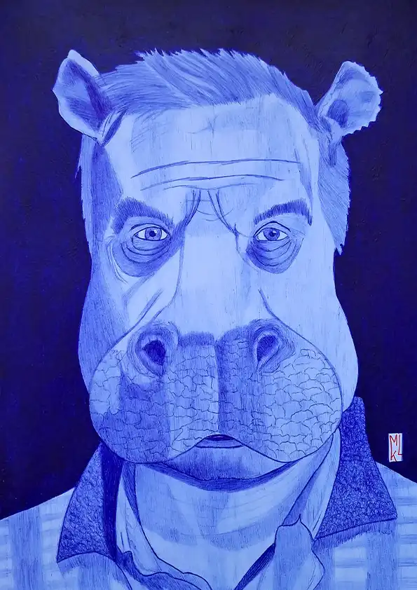 Thamorus mi-homme mi-hippopotame - Dessin au stylo Bic