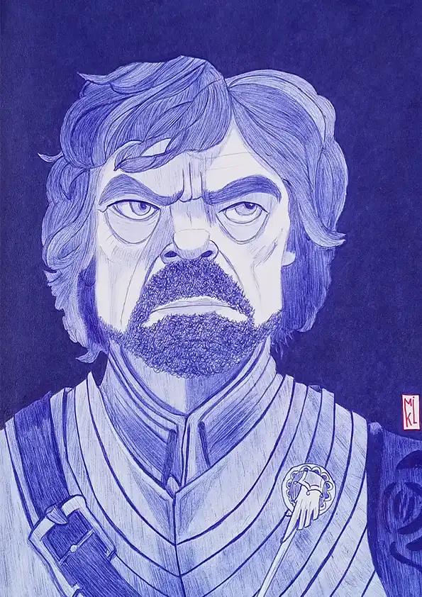  Tyrion Lannister, personnage de la série Game of throne. Dessin au stylo Bic